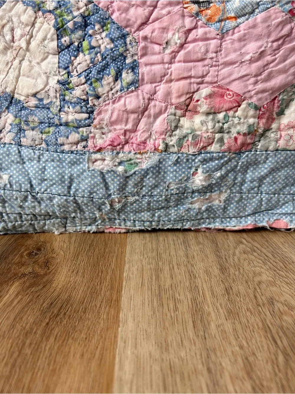 Vintage Handmade Grandmother’s Flower Garden Quilt